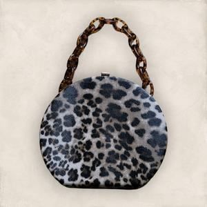 Leopard Print Fashion Round Hand Purse with Brown Acrylic Removal Link Chain